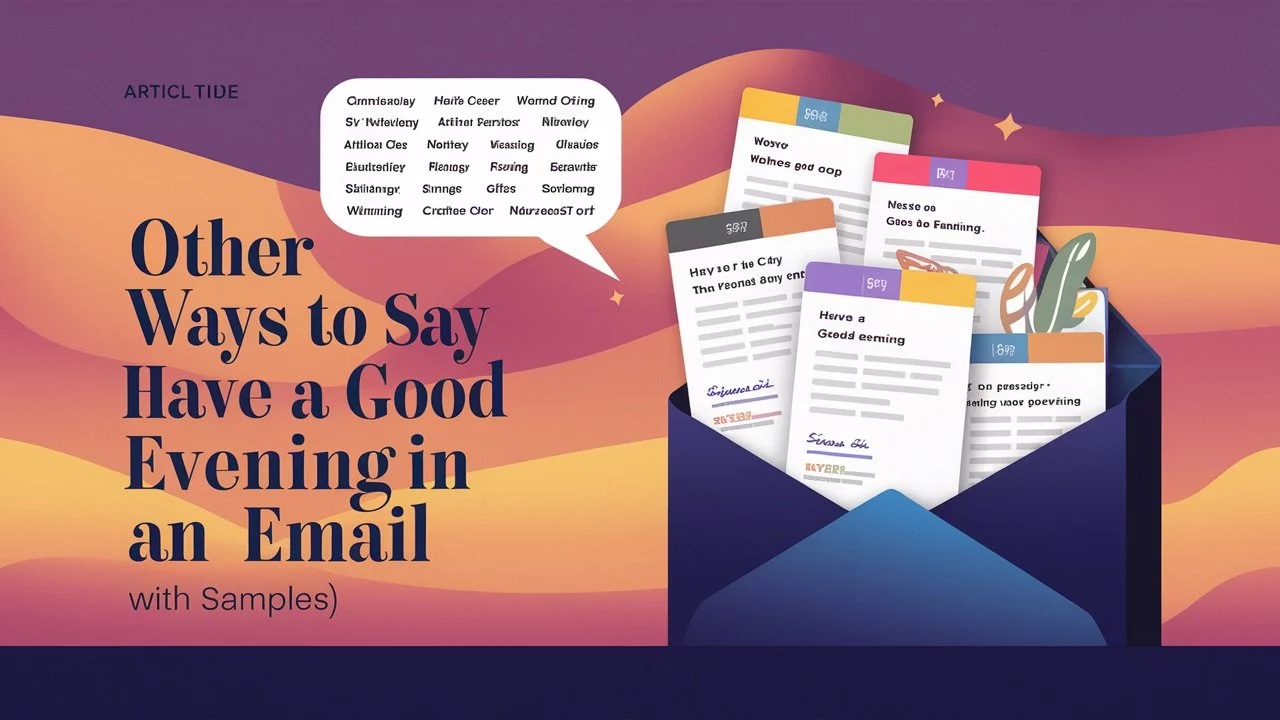 make a professional, featured , eye catching image of an article having title ** Other Ways to Say “Have a Good Evening” in an Email (With Samples) ***